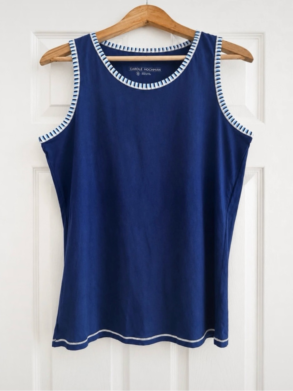 Midnight by Carole Hochman Royal Blue Sleeveless Tank with Striped Trim
